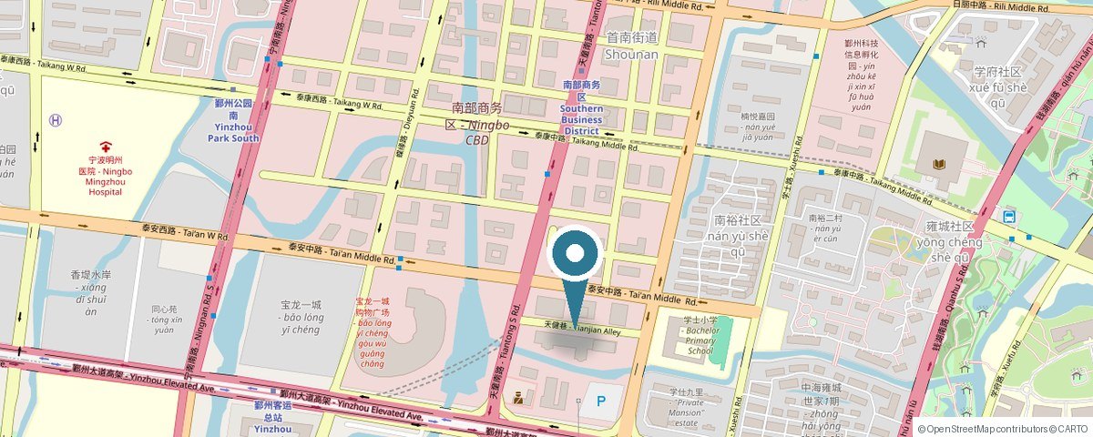 英腾电子（宁波）有限公司位置地图：鄞州区南部商务区，泰安中路与天高巷交口附近 Intentronics (Ningbo) Limited location map